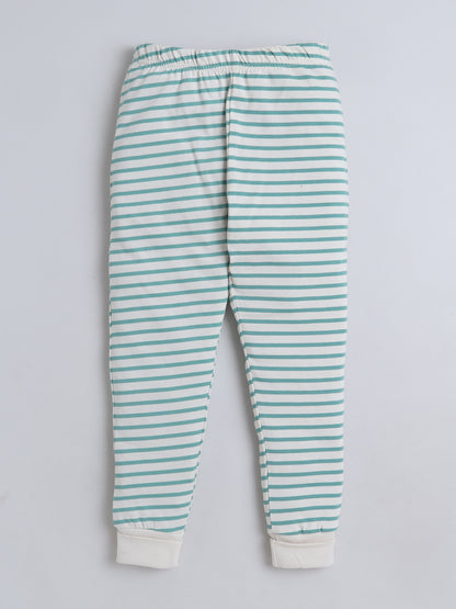 Baby Nation Kids Printed Cotton Night Suit Set- Green Stripes