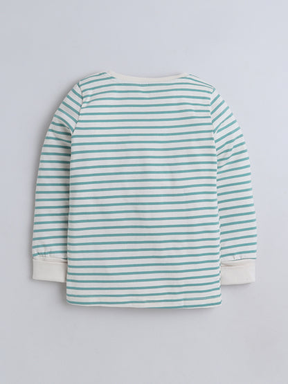 Baby Nation Kids Printed Cotton Night Suit Set- Green Stripes