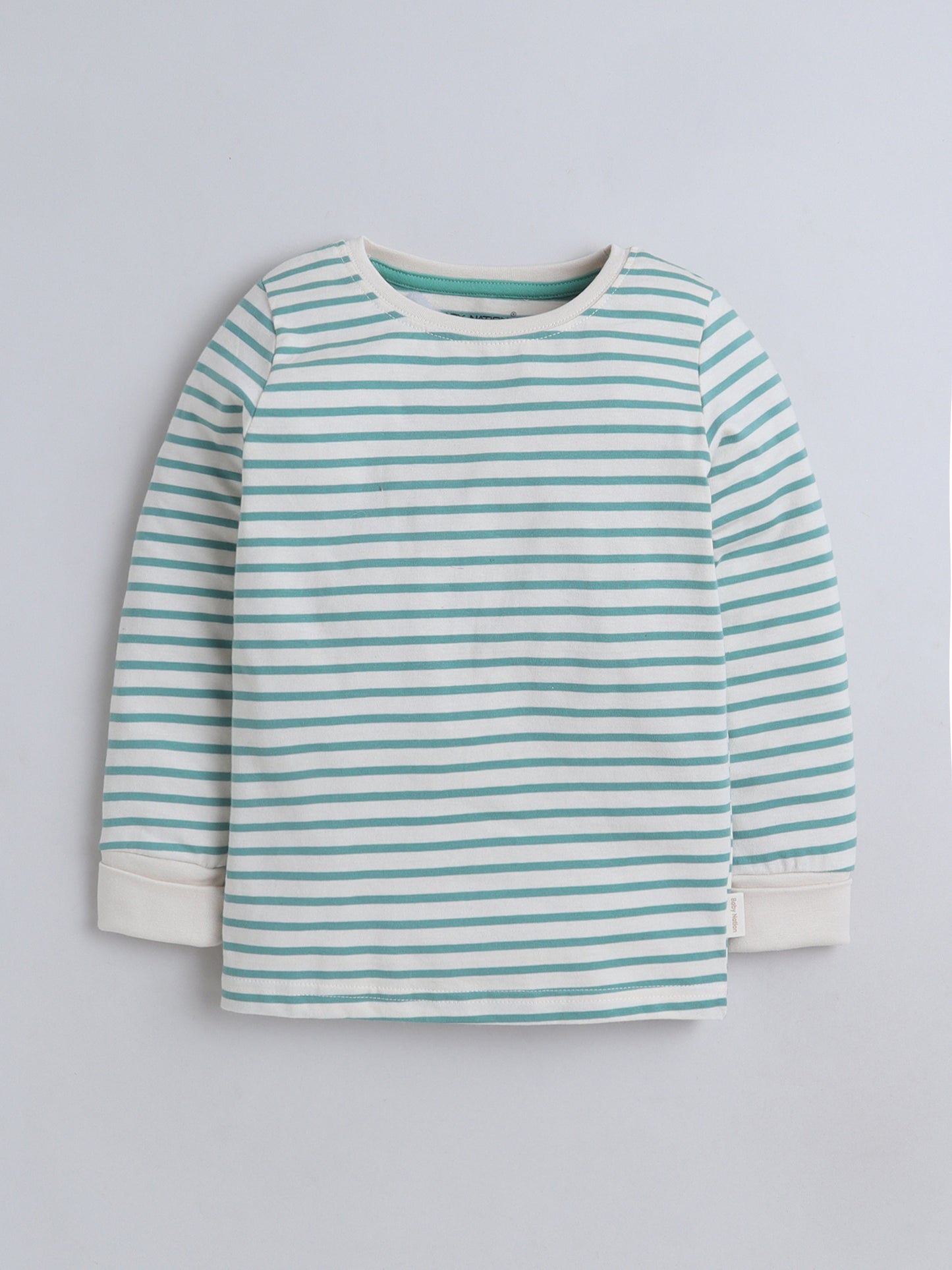 Baby Nation Kids Printed Cotton Night Suit Set- Green Stripes