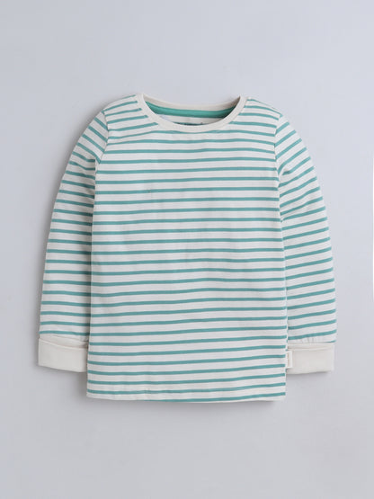 Baby Nation Kids Printed Cotton Night Suit Set- Green Stripes