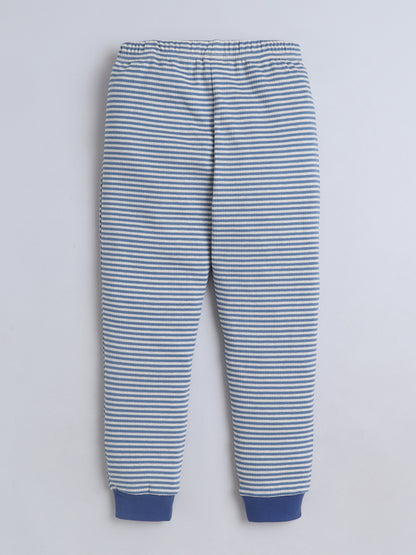 Baby Nation Kids Printed Cotton Night Suit Set- Navy Stripes