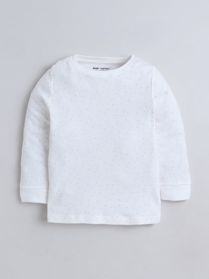 Baby Nation Kids Printed Cotton Night Suit Set- White Dot