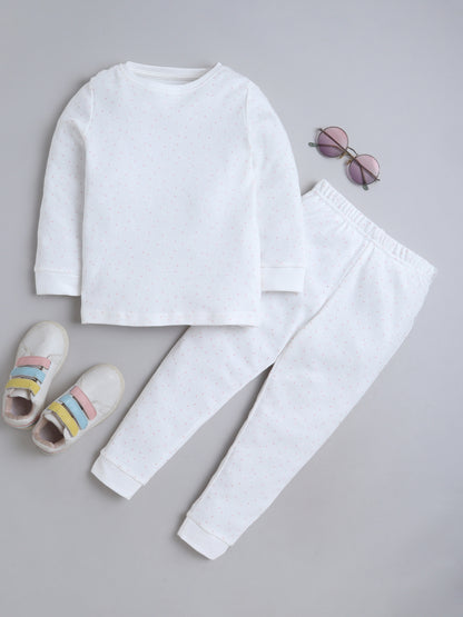 Baby Nation Kids Printed Cotton Night Suit Set- White Dot
