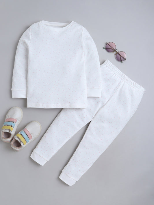 Baby Nation Kids Printed Cotton Night Suit Set- White Dot
