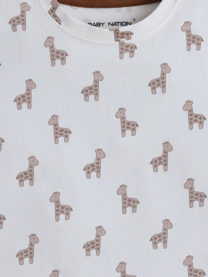 Baby Nation Cotton Knit Half Sleeve Coord Short Set - Giraffee Toy
