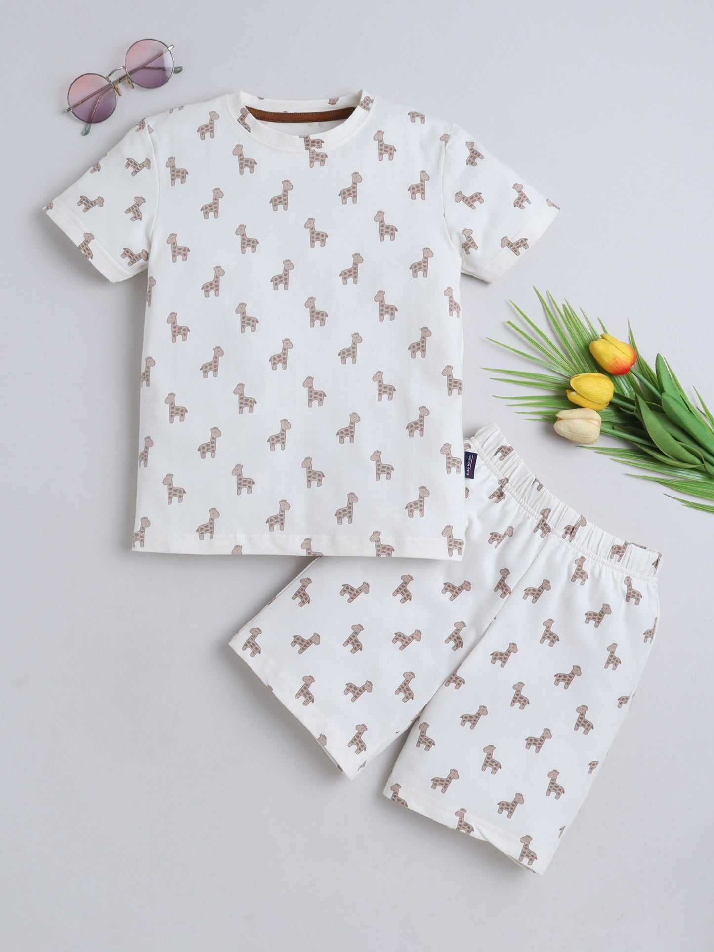 Baby Nation Cotton Knit Half Sleeve Coord Short Set - Giraffee Toy