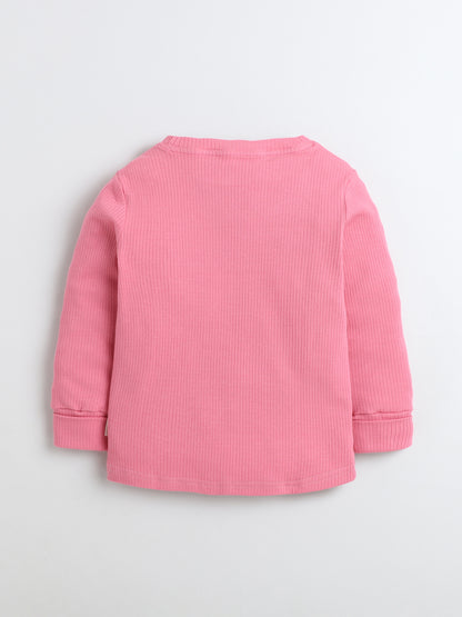 Baby Nation Kids Printed Cotton Night Suit Set- Pink Solid