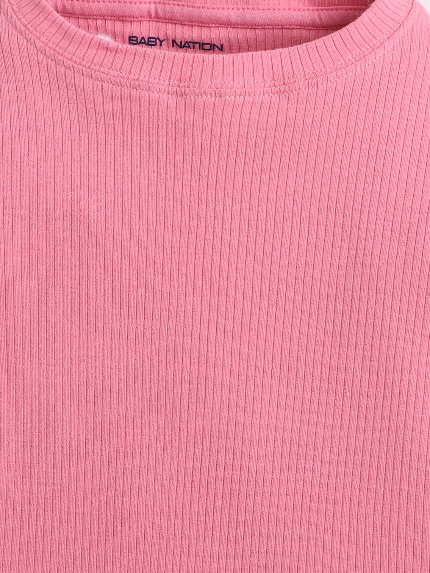 Baby Nation Kids Printed Cotton Night Suit Set- Pink Solid