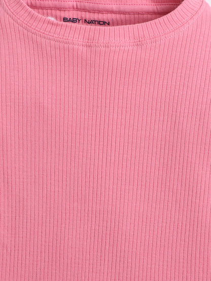 Baby Nation Kids Printed Cotton Night Suit Set- Pink Solid