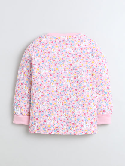 Baby Nation Kids Printed Cotton Night Suit Set- Pink Unicorn