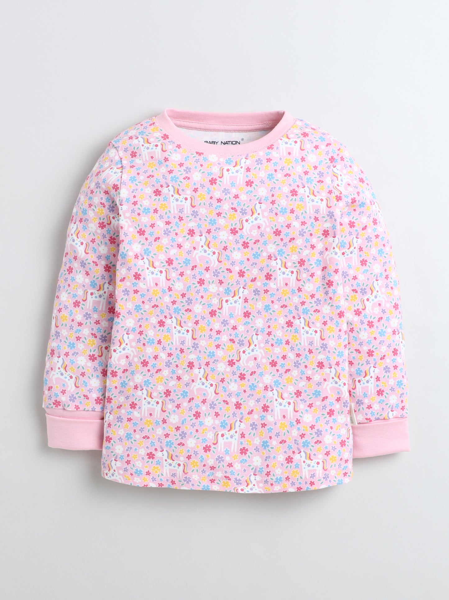 Baby Nation Kids Printed Cotton Night Suit Set- Pink Unicorn
