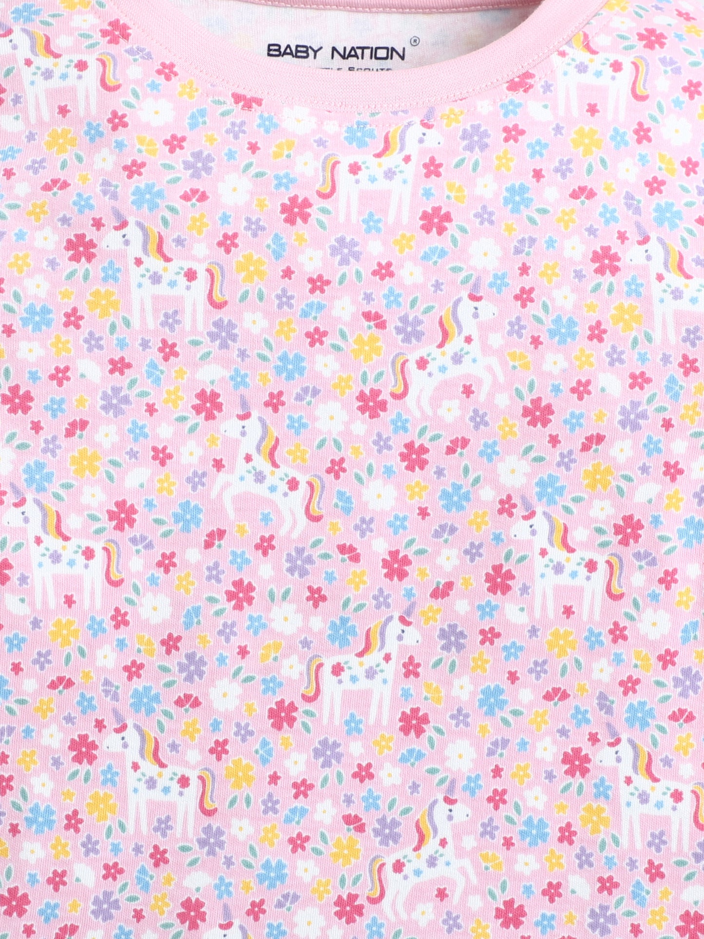 Baby Nation Kids Printed Cotton Night Suit Set- Pink Unicorn