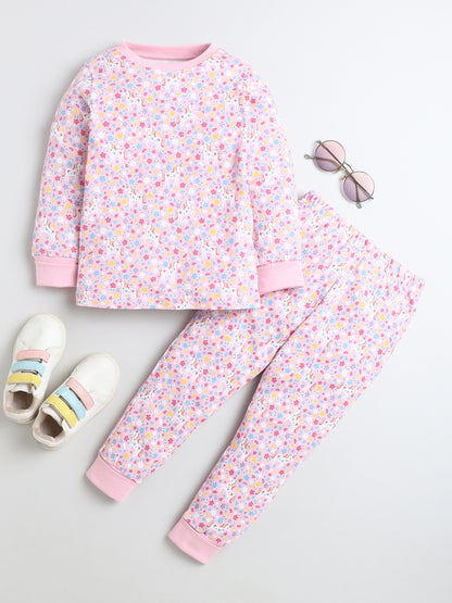 Baby Nation Kids Printed Cotton Night Suit Set- Pink Unicorn