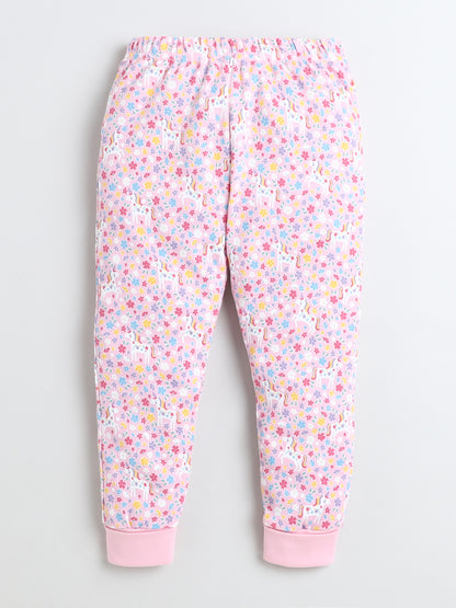 Baby Nation Kids Printed Cotton Night Suit Set- Pink Unicorn
