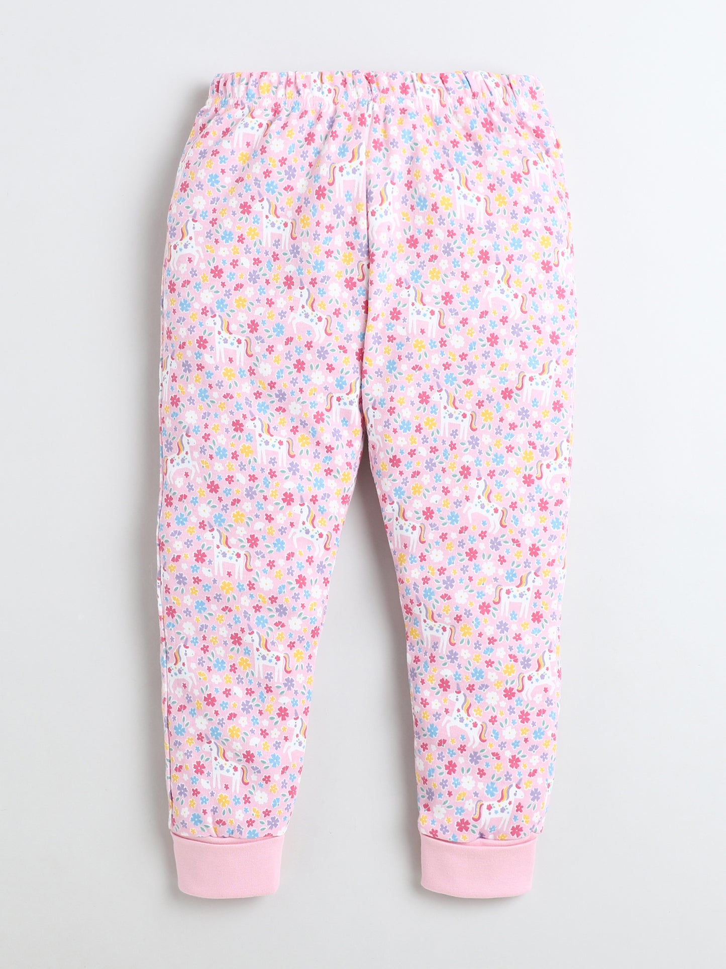 Baby Nation Kids Printed Cotton Night Suit Set- Pink Unicorn