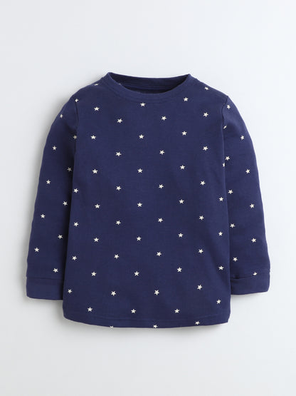 Baby Nation Kids Printed Cotton Night Suit Set- Navy Star Print
