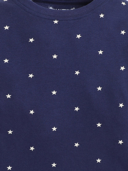Baby Nation Kids Printed Cotton Night Suit Set- Navy Star Print