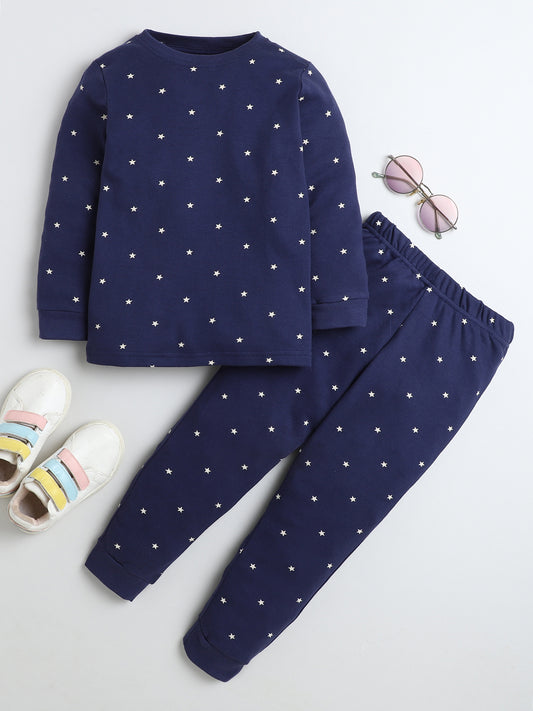 Baby Nation Kids Printed Cotton Night Suit Set- Navy Star Print