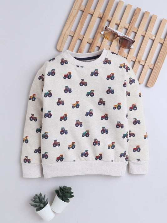 Unisex Kids Tractor Print Sweatshirt – Beige