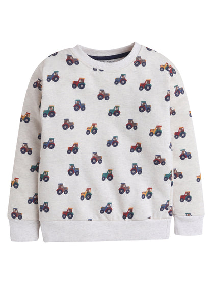 Unisex Kids Tractor Print Sweatshirt – Beige