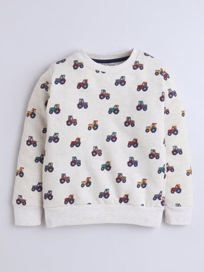 Unisex Kids Tractor Print Sweatshirt – Beige