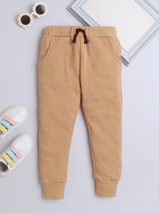 Boys Camel Brown Cotton Joggers