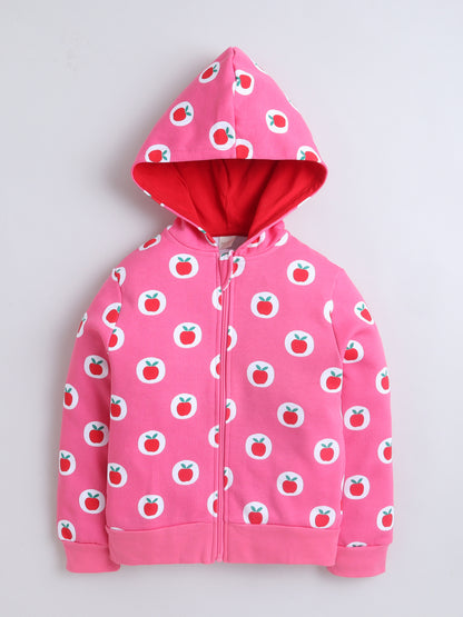 Unisex Printed Winter Hoodie - Pink Apple