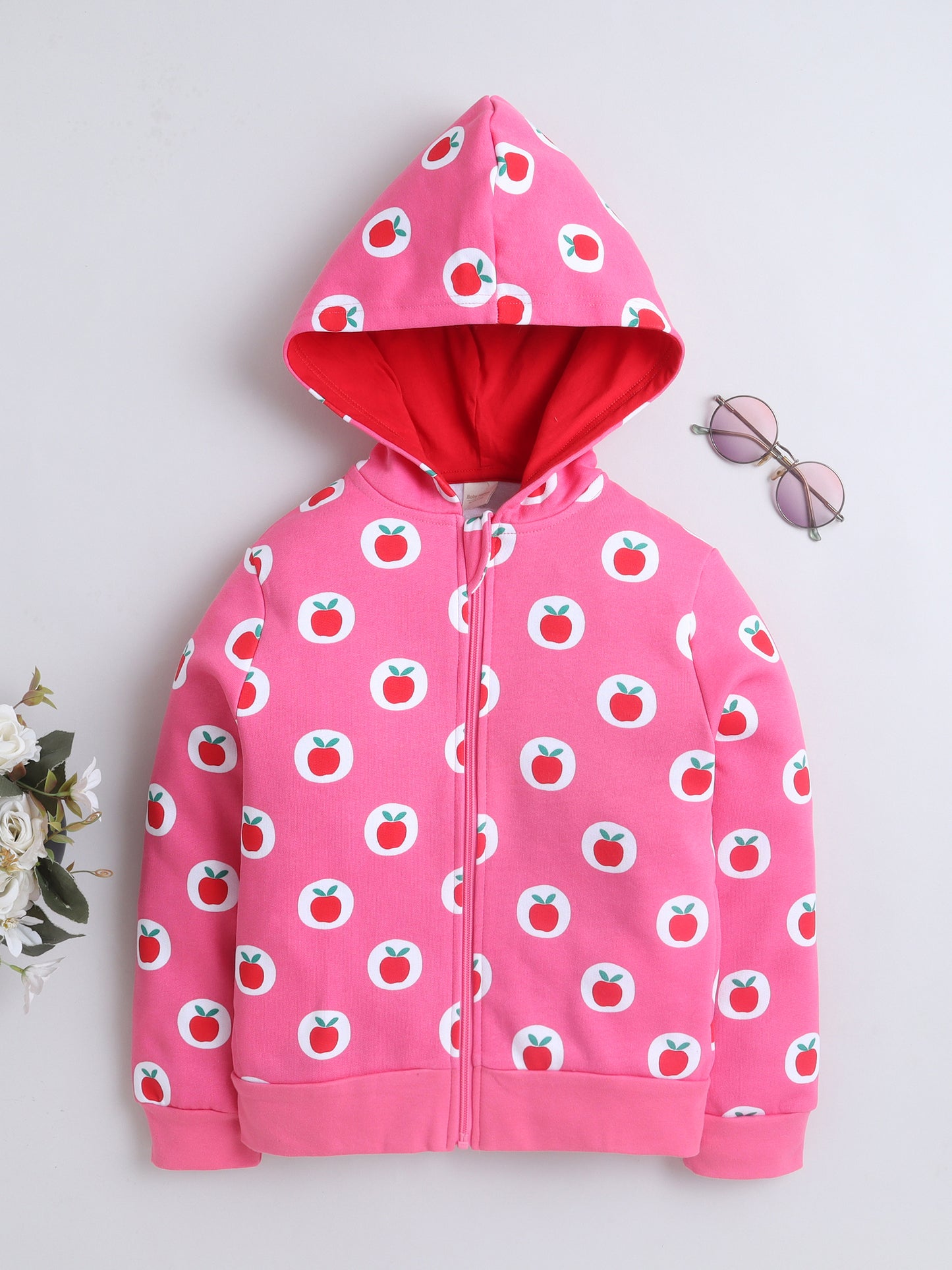 Unisex Printed Winter Hoodie - Pink Apple
