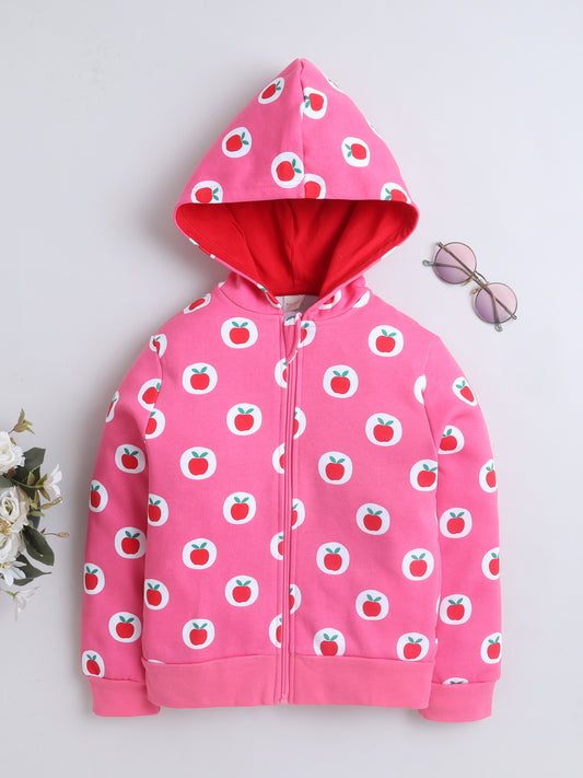 Unisex Printed Winter Hoodie - Pink Apple