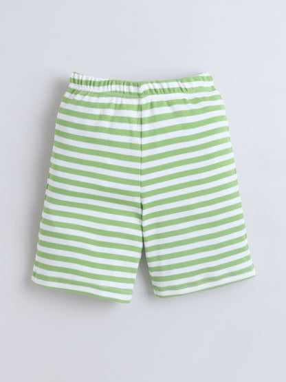 Baby Nation Kids Green Stripe Co-Ord Set | Graphic Printed Top with Shorts