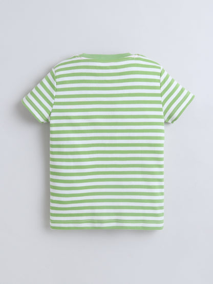 Baby Nation Kids Green Stripe Co-Ord Set | Graphic Printed Top with Shorts