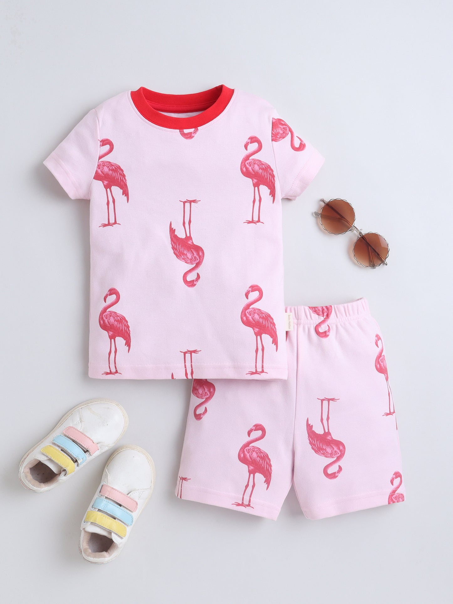 Baby Nation Girls Flamingo Print Cotton T-Shirt & Shorts Set – Pink Co-ord Outfit