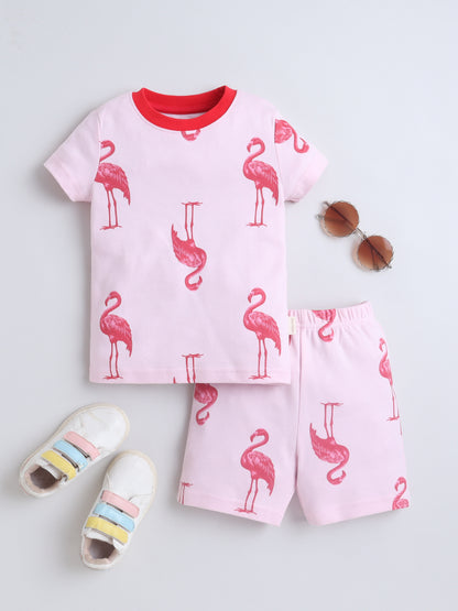Baby Nation Girls Flamingo Print Cotton T-Shirt & Shorts Set – Pink Co-ord Outfit