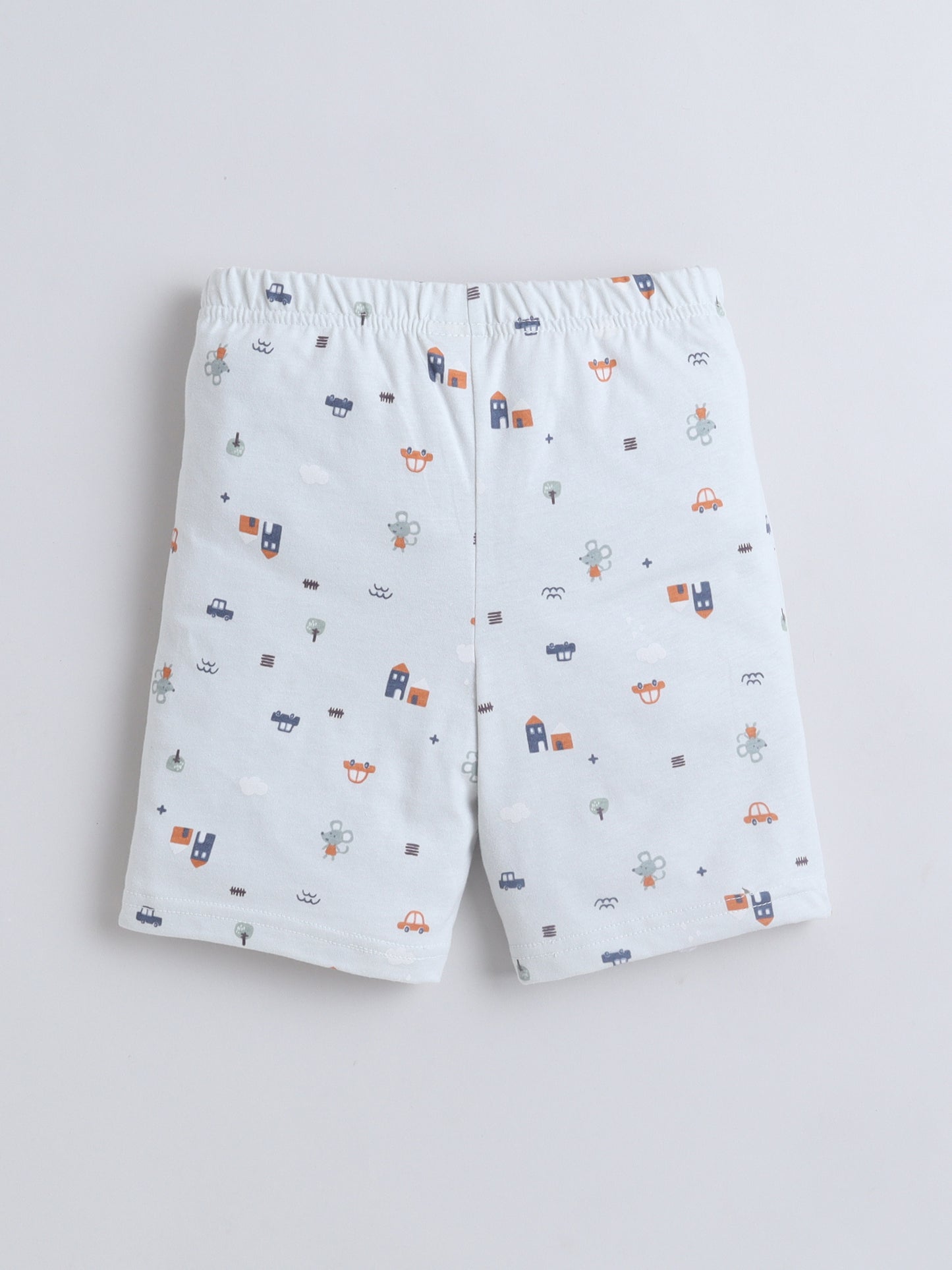 Baby Nation Boys White Printed T-Shirt and Shorts Set | Kids Cotton Co-ord Set with Vehicle Print