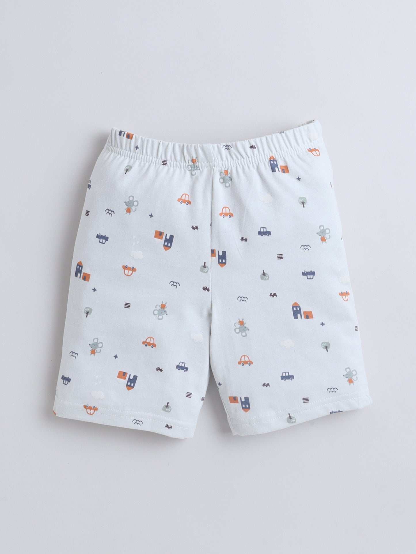 Baby Nation Boys White Printed T-Shirt and Shorts Set | Kids Cotton Co-ord Set with Vehicle Print