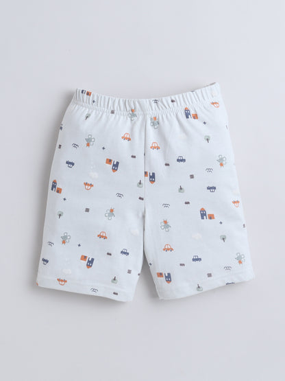 Baby Nation Boys White Printed T-Shirt and Shorts Set | Kids Cotton Co-ord Set with Vehicle Print