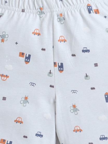Baby Nation Boys White Printed T-Shirt and Shorts Set | Kids Cotton Co-ord Set with Vehicle Print