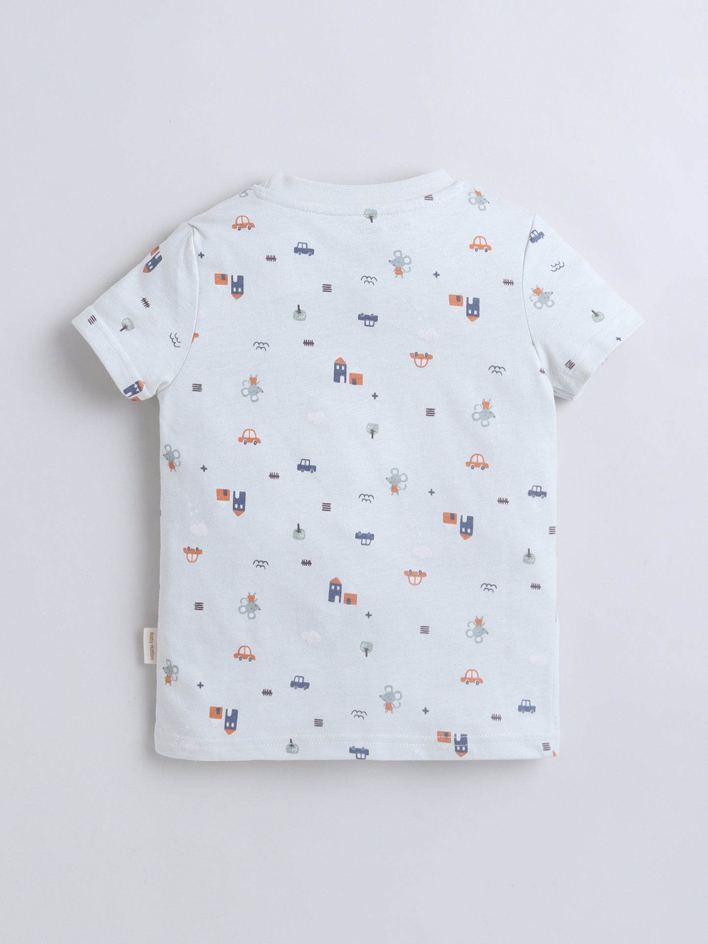 Baby Nation Boys White Printed T-Shirt and Shorts Set | Kids Cotton Co-ord Set with Vehicle Print