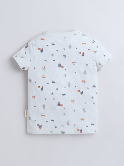 Baby Nation Boys White Printed T-Shirt and Shorts Set | Kids Cotton Co-ord Set with Vehicle Print