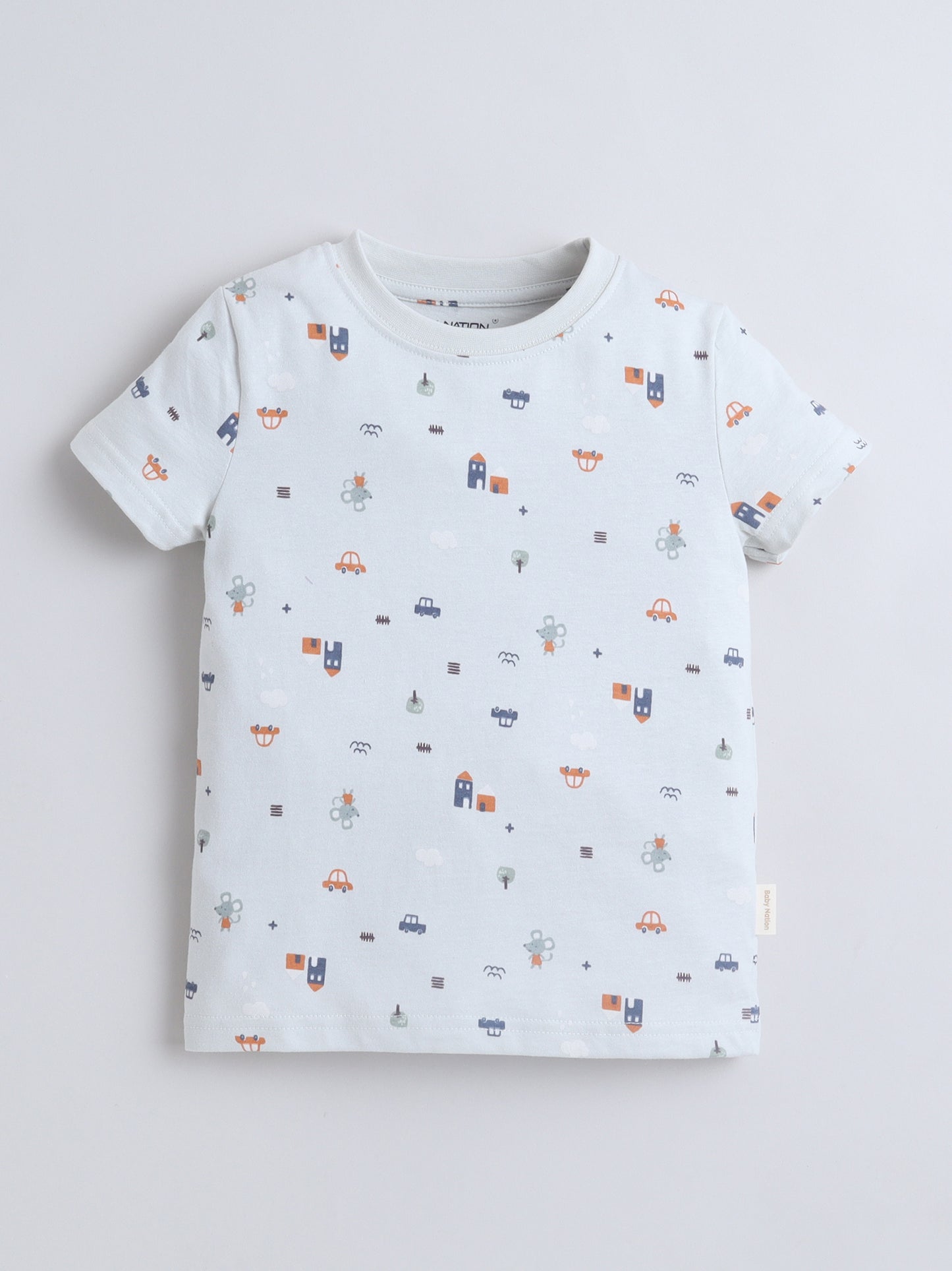 Baby Nation Boys White Printed T-Shirt and Shorts Set | Kids Cotton Co-ord Set with Vehicle Print