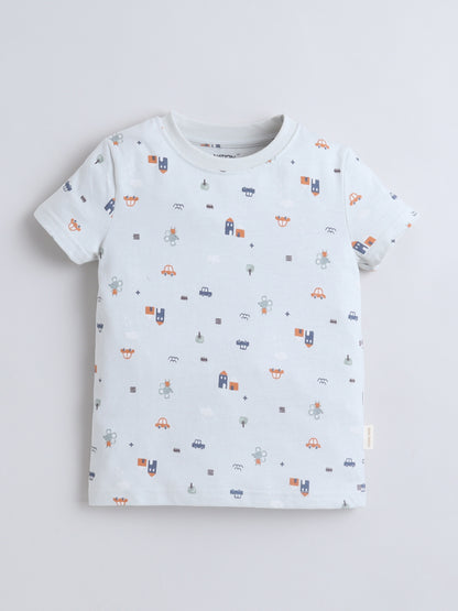 Baby Nation Boys White Printed T-Shirt and Shorts Set | Kids Cotton Co-ord Set with Vehicle Print