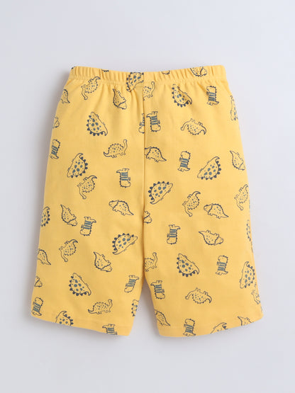 Baby Nation Cotton Knit Half Sleeves Yellow Dino Coordinating Shorts Set - Yellow