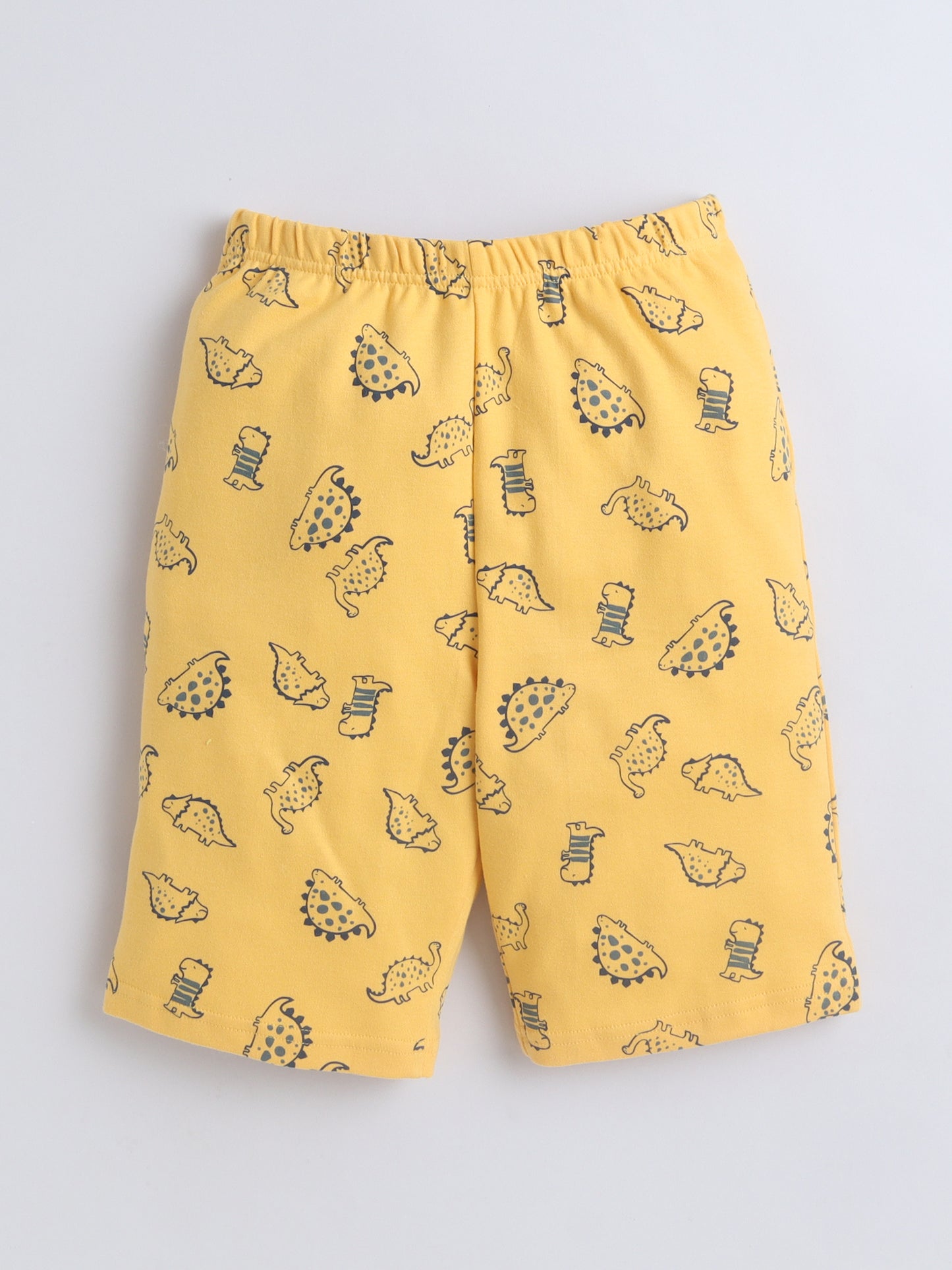 Baby Nation Cotton Knit Half Sleeves Yellow Dino Coordinating Shorts Set - Yellow