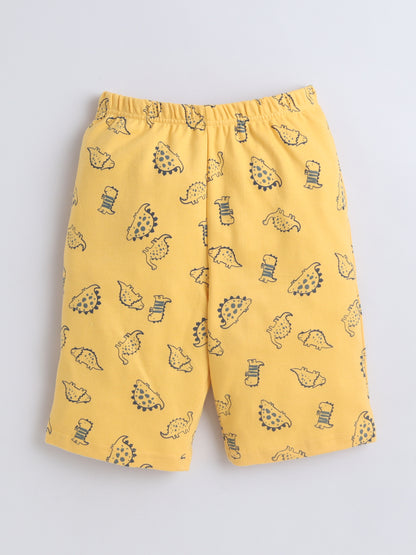 Baby Nation Cotton Knit Half Sleeves Yellow Dino Coordinating Shorts Set - Yellow