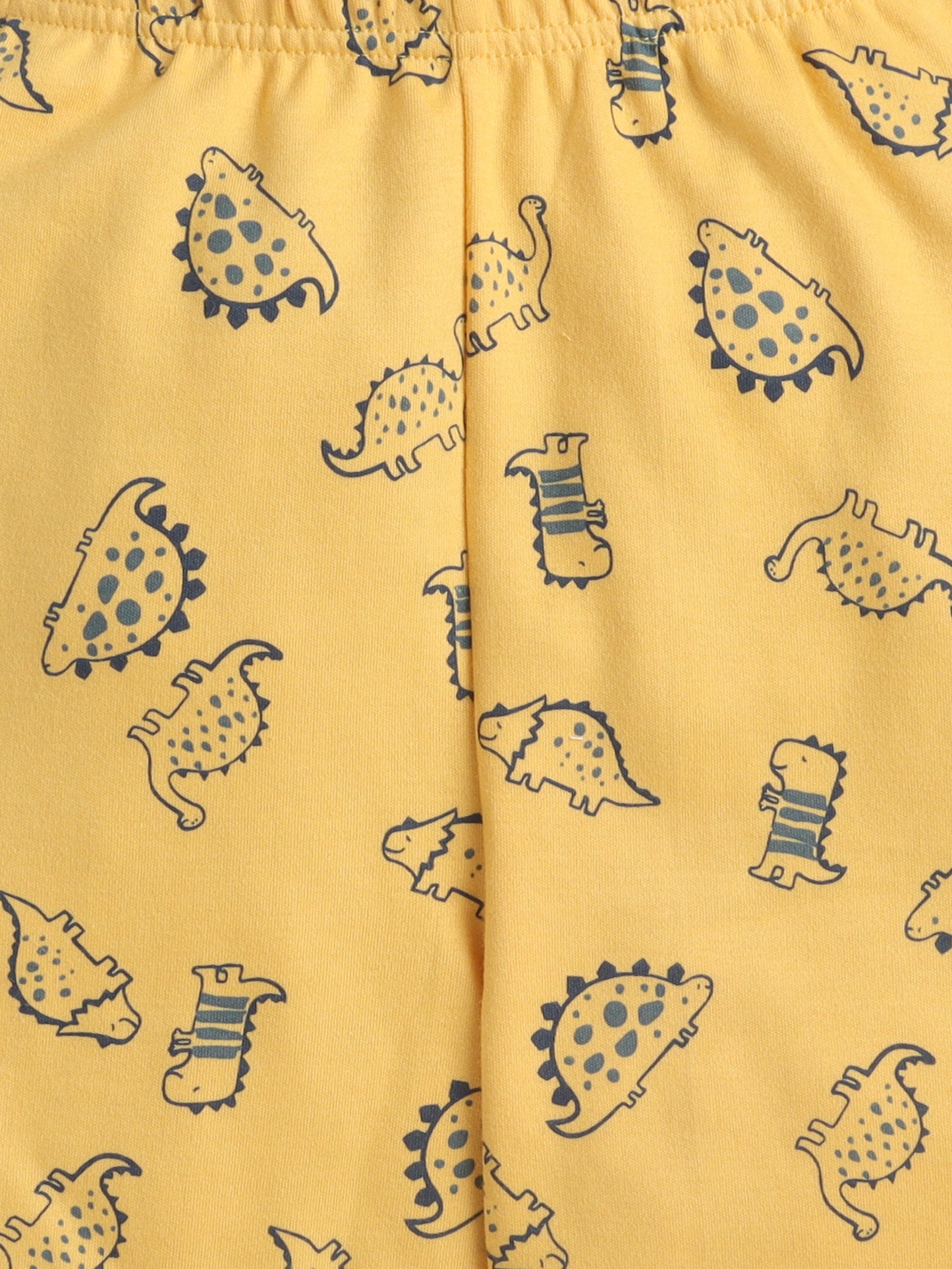 Baby Nation Cotton Knit Half Sleeves Yellow Dino Coordinating Shorts Set - Yellow
