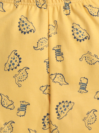 Baby Nation Cotton Knit Half Sleeves Yellow Dino Coordinating Shorts Set - Yellow