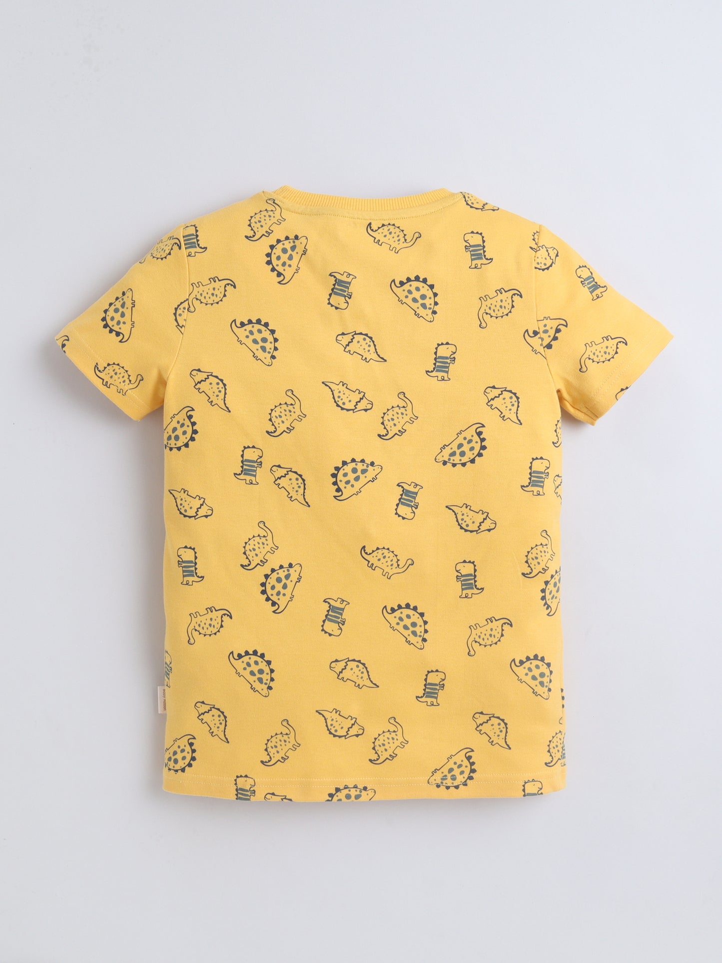 Baby Nation Cotton Knit Half Sleeves Yellow Dino Coordinating Shorts Set - Yellow