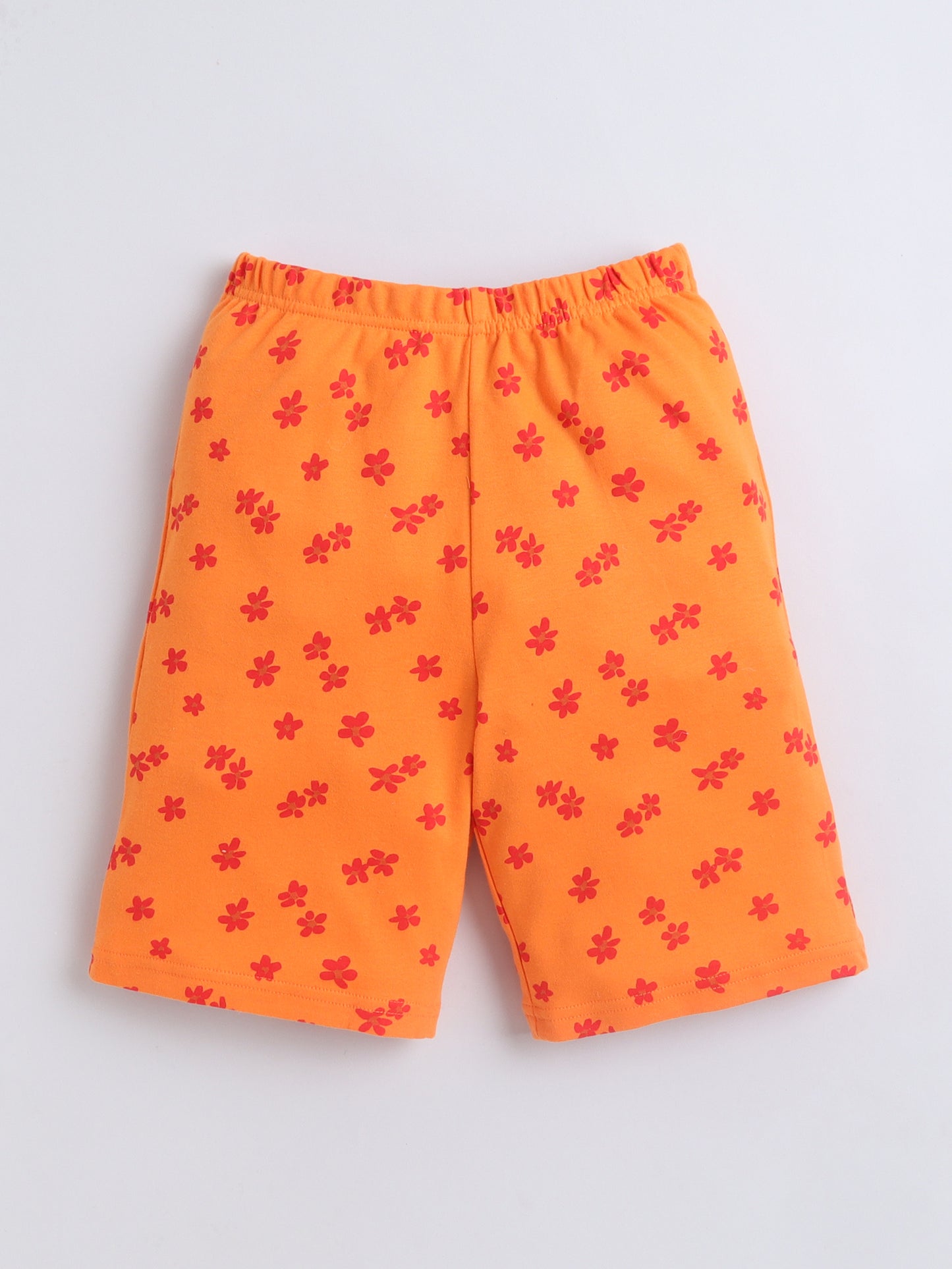 Baby Nation Girls Flower Print Cotton T-Shirt & Shorts Set – Orange Co-ord Outfit