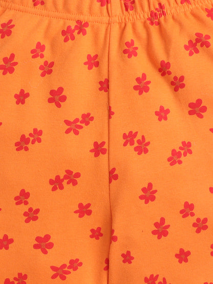 Baby Nation Girls Flower Print Cotton T-Shirt & Shorts Set – Orange Co-ord Outfit