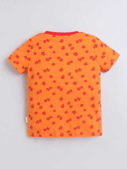 Baby Nation Girls Flower Print Cotton T-Shirt & Shorts Set – Orange Co-ord Outfit